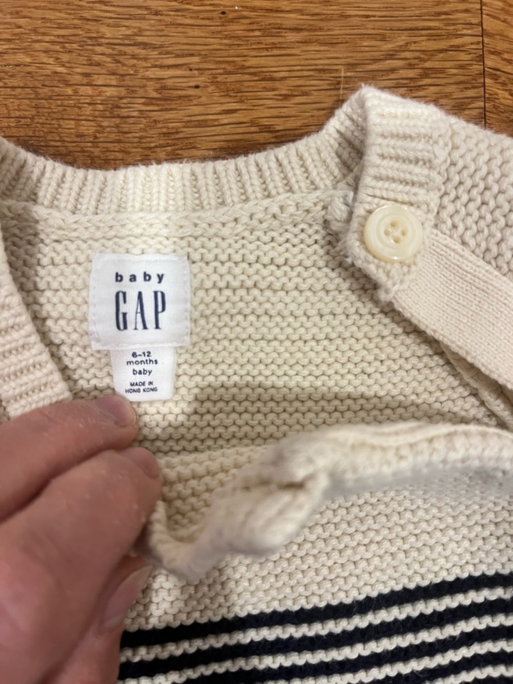 NWOT - GAP Cream and Navy Striped Crewneck Sweater - Picture 3 of 6